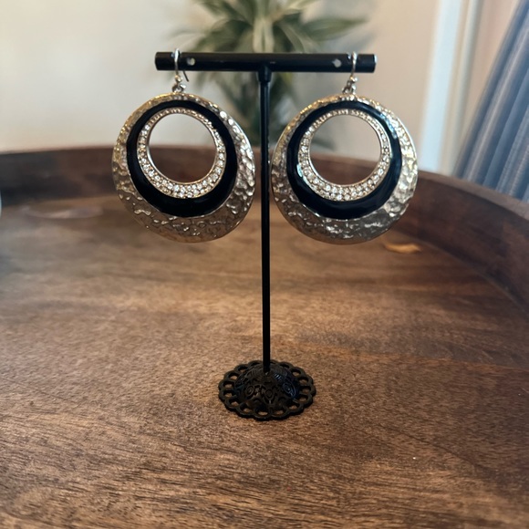 Cache Black & Silver Round Sparkling Dangle Earrings - Picture 5 of 5